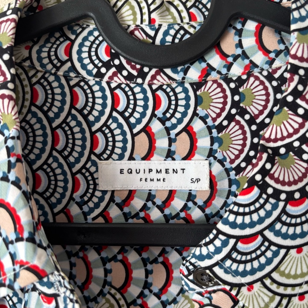 Equipment | Women's 100% Silk Brett Maxi Dress White Multi Fluttering Fan Print - Picture 5 of 13
